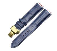 HTHRRFE Correa de reloj de cuero genuino con interfaz de arco, correa de reloj masculina, cierre de mariposa, Compatible con Rossini Jaeger-LeCoultre 18mm 20mm 22mm(Blue-Gold-B1,19mm)
