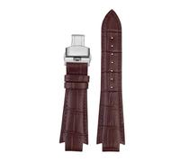 HTHRRFE Correa de reloj de piel auténtica con extremo convexo de 24 x 14 mm, compatible con Tissot T60, correa L875/975K, for hombre y mujer, con cierre de mariposa.(Brown B SK)