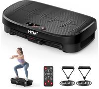 HTM Plataforma Vibratoria, Plataforma Vibración Muscular Silenciosa y Compacta para Moldear el Cuerpo y Relajarse, con 2 Bandas Elásticas, Aptas para Uso Doméstico