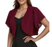 HTNEDNST Bolero Chaqueta ligera de hombro para mujer, informal, festiva, chaqueta de verano, elegante, abierta, manga corta, bolero, cárdigan de verano, Vino A1., XL