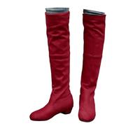 HTNEDNST Botas por encima de la rodilla para mujer, planas, retro, hasta la rodilla, estilo occidental, con aspecto de ante, botas de equitación, plegables, de entretiempo, tacones altos, botas de