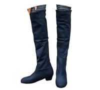 HTNEDNST Botas por encima de la rodilla para mujer, planas, retro, hasta la rodilla, estilo occidental, con aspecto de ante, botas de equitación, plegables, de entretiempo, tacones altos, botas de