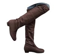 HTNEDNST Botas por encima de la rodilla para mujer, planas, retro, hasta la rodilla, estilo occidental, con aspecto de ante, botas de equitación, plegables, de entretiempo, tacones altos, botas de