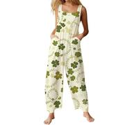 HTNEDNST St Patricks Day Kostüm - Ärmellos Romper Elegant Jumpsuit Weites Bein Leicht Einteiler Arbeitslatzhose Festlich Overalls Baggy Strampler Casual Peto hose, A01, S