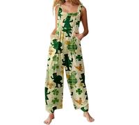 HTNEDNST St Patricks Day Kostüm - Ärmellos Romper Elegant Jumpsuit Weites Bein Leicht Einteiler Arbeitslatzhose Festlich Overalls Baggy Strampler Casual Peto hose, A06, XXXXL