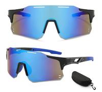HTRR Gafas de sol deportivas UV400 sin montura - Gafas ciclismo hombre/mujer ligeras para bicicleta, béisbol (lentes de 150 mm, montura de PC, 30 gramos), AZUL
