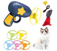HTRTRR Juego de juguetes para gatos, lanzador interactivo con 5 hélices de colores, juguete de inteligencia para gatos, interior y exterior, autoempleo para cazar gatos (azul)