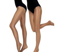 HTRUIYA Medias brillantes para mujer, parte superior de control, medias de baile, medias moldeadoras 70D, 2 paquetes marrón, talla única