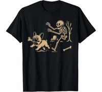 HTRWSNVX French Bulldog Halloween Frenchie Skeleton Chase Spooky T-Shirt Black XL