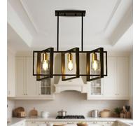 HTsilphelene Iluminación de isla de cocina, lámpara de mesa de comedor de 3 luces, luz de isla rectángulo para comedor y sala de estar, pasillo del vestíbulo, E27, marco de madera.