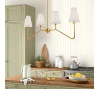 HTsilphelene Lámpara De Araña Moderna, Accesorio De Iluminación Lineal De Isla De Cocina Con Pantalla De Tela Blanca,Para Sala De Estar, Dormitorio, Pasillo, Altura Ajustable dorado,4 Heads