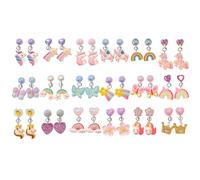 HTTDSLF 18 Pares Pendientes Clip Niña Sin Agujero Hipoalergenicos Pendientes Clip Colgantes de Unicornio Arcoíris Corazón Flores Corona Joyería para Orejas Accesorios de Joyería de Princesa para Niñas