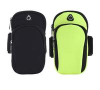 HTTDSLF 2 Piezas Brazalete Deportivo para Corre con Bolsa, Brazalete Movil Running, Brazalete Móvil Deportivo Ajustable, Porta Movil Runnning Teléfono Brazalete, hasta 6,7" (Negro + Verde)