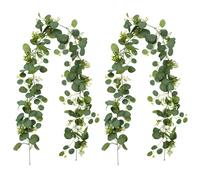 HTTDSLF 2 Piezas Guirnaldas Artificiales de Eucalipto con Hojas de Sauce, 1.8m Guirnalda de Flores Blancas Hojas Verdes para Decoración de Fondo Boda Camino Mesa de Comedor