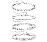 HTTDSLF 4Pcs Pulsera Hombre de Plata, Hombres Pulsera de Cadena de Eslabones, Brazalete Cubana Cadena, Bracelet, Joyería Regalos para Papá Esposo Hijo Chico Novio, Regalo para Día del Padre, 21cm