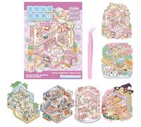 HTTDSLF 6 Sets Pegatinas para Casa 3D DIY, Lindo Fun Cartoon 3D Sticker Scene, Juegos de Pegatinas para Casa 3D DIY para Escenas, Miniatura 3D House Stickers con 1 Pinzas para Adultos y Niños