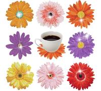 HTTDSLF 8 Piezas Pintura de Diamante Posavasos, Kits de Posavasos de Pintura de Diamantes, Posavasos de Diamantes DIY, para Adultos Niños Principiantes (Crisantemo)