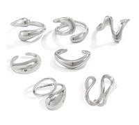 HTTDSLF 9 Piezas Anillo Chunky Mujer, Anillo Ancho Ajustable De Plata para Mujeres, Hipoalergenicos, Fiestas y Regalos Especiales, Regalo para Novia Madre, para Joyería de Moda y Estética