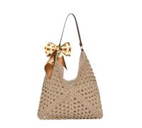 HTTDSLF Bolsos de Paja Mujer Verano, Elegante Bolso de Mano Bohemio, Práctico Bolso de Hombro Rafia para Mujer, Bolsos Tejidos Crochet, Tote Bag Para Viaje Fiesta Vacaciones (Beige)