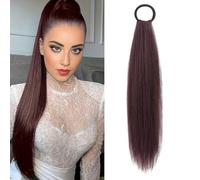 HTTDSLF Coleta Postiza Pelo Natural, Postizos de Pelo 60 cm Largo Liso Cola de Caballo Extensiones Natural Marrón Oscuro, Coleta Postiza Fibras Sintéticas Postizo para Mujeres y Niñas