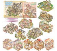 HTTDSLF Pegatinas 3D Sticker Scene, Pegatinas 3D para Casa, DIY Scene Stickers, House Stickers, para Adultos y Niños Aliviar el Estrés, con 2 Pinzas (12 Temas)