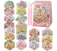 HTTDSLF Pegatinas 3D Sticker Scene, pPegatinas 3D para Casa, DIY Scene Stickers, House Stickers & 2 Pinzas, con Pegatinas de Bricolaje para Aliviar el Estrés