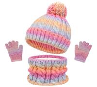 HTTDSLF Set de Bufanda Gorro y Guantes Niña-Niño, Conjunto de Bufanda Sombrero y Gorro Niño Invierno, Gorros con Pompon, para 3-8 Años Niños y Niñas