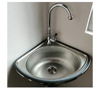 HTTGDGDH Fregadero De Pared De Acero Inoxidable De Un Solo Seno, Lavabo Triangular, Fregadero De Cocina Pequeño De Esquina para Cocina, Baño, Aseo, Caravana,Silver-Kit#B1