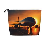 HTTUP Airplane at sunset Print Business Trip Essential - Bolsa de maquillaje de una sola capa con cremallera para mujer, gran capacidad, color negro, talla única, Negro, One Size
