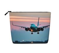 HTTUP Airplane in The Evening Lights Print Business Trip Essential - Bolsa de maquillaje de una sola capa con cremallera para mujer, gran capacidad, Negro -, Talla única