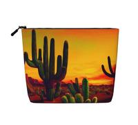 HTTUP Bolsa de maquillaje con estampado de cactus en el desierto, de una sola capa, con cremallera, para mujer, gran capacidad, Negro -, Talla única