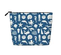 HTTUP Bolsa de maquillaje de una sola capa con cremallera para mujer, diseño de vida marina bajo el agua, gran capacidad, Negro -, Talla única