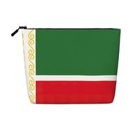 HTTUP Bolsa de maquillaje de una sola capa con estampado de bandera de la República de Chechenia, bolsa de maquillaje con cremallera, gran capacidad, color negro, talla única, NEGRO, One Size