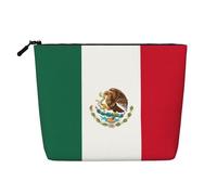 HTTUP Bolsa de maquillaje de una sola capa con estampado de bandera de México para mujer, gran capacidad, color negro, talla única, Negro, One Size
