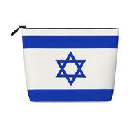 HTTUP Bolsa de maquillaje de una sola capa con estampado de bandera israelí, bolsa de maquillaje con cremallera para mujer, gran capacidad, Negro -, Talla única