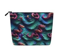 HTTUP Bolsa de maquillaje de una sola capa con estampado de escamas de dragón mágico en 3D, bolsa de maquillaje con cremallera, para mujer, gran capacidad, Negro -, Talla única