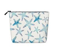 HTTUP Bolsa de maquillaje de una sola capa con estampado de estrella de mar, bolsa con cremallera para mujer, gran capacidad, Negro -, Talla única