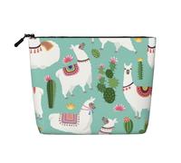 HTTUP Bolsa de maquillaje de una sola capa con estampado de flores de cactus y alpaca tropical para viajes de negocios, bolsa de maquillaje con cremallera para mujer, gran capacidad, color negro,
