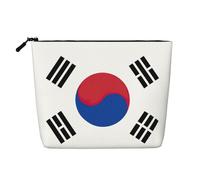 HTTUP Bolsa de maquillaje de una sola capa con estampado de la bandera de la República de Corea, bolsa de maquillaje con cremallera, gran capacidad, Negro -, Talla única