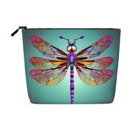 HTTUP Bolsa de maquillaje de una sola capa con estampado de libélula para mujer, gran capacidad, Negro -, Talla única