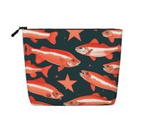 HTTUP Bolsa de maquillaje de una sola capa con estampado de salmón, bolsa con cremallera para mujer, gran capacidad, Negro -, Talla única