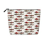 HTTUP Bolsa de maquillaje de una sola capa con estampado de salmón, bolsa con cremallera para mujer, gran capacidad, Negro -, Talla única