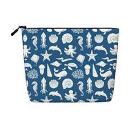 HTTUP Bolsa de maquillaje de una sola capa con estampado de vida marina bajo el agua, bolsa con cremallera para mujer, gran capacidad, color negro, talla única, Negro, One Size