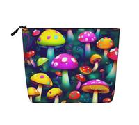 HTTUP Bright Mushrooms - Bolsa de maquillaje de una sola capa con cremallera para mujer, gran capacidad, Negro -, Talla única