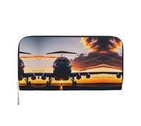 HTTUP Cartera de mano con estampado de avión al atardecer para mujer, elegante, ideal para viajes, Negro -, Talla única, Arte