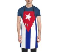 HTTUP Delantal de cocina con estampado de bandera cubana de 28 x 33 pulgadas, impermeable, con bolsillos para cocinar y hornear, Negro -, talla única