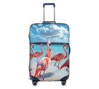 Httup Funda de equipaje de viaje con estampado de flamencos rosas en la playa, práctica elástica, lavable, con cremallera oculta para maletas, Blanco, XL