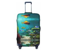 Httup Funda de equipaje de viaje con estampado de peces azules práctica, elástica, lavable, con cremallera oculta para maletas, Blanco, L