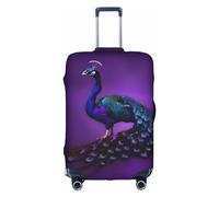Httup Funda de equipaje de viaje elástica lavable con estampado de pavo real morado con cremallera oculta para maletas, Blanco, L