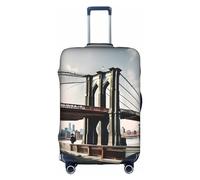Httup Funda de equipaje de viaje elástica lavable con estampado del puente de Brooklyn con cremallera oculta para maletas, Blanco, L